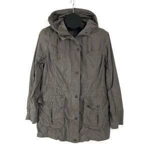 Eddie Bauer Hooded Utility Jacket Womens Large Brown Roll Tab Adjustable Outdoor